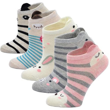 Chaussettes en Coton pour Filles, Socquettes Fille Bébé Enfant Chaussette avec Motif Animal Mignon, 2-11Ans, 5 paires