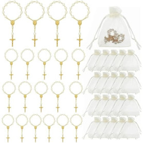 CZAYEFNH Offrez de Baptême – Ensemble de 40 Cadeaux pour Les invités avec Dragees, Chapelets Catholiques et Sujet de Communion F