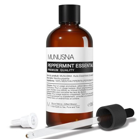MUNUSNA Huile Essentielle Menthe Poivrée Pure et Naturelle 100ML | Huile Essentielle Pour Diffuseur d' Arômes, Brûleur, Huile de