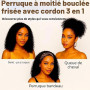 Perruque Femme Naturelle Demi tête Kinky Curly Half Wig Human Hair 12 Pouce | Glueless Femme Naturelle Cheveux Humains Upgrade 3