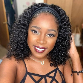 Perruque Bandeau Bresilienne Bouclée Deep Wave Headband Wigs Noir 12 Pouce | Perruque Femme Brésilien Naturelle Cheveux Humains