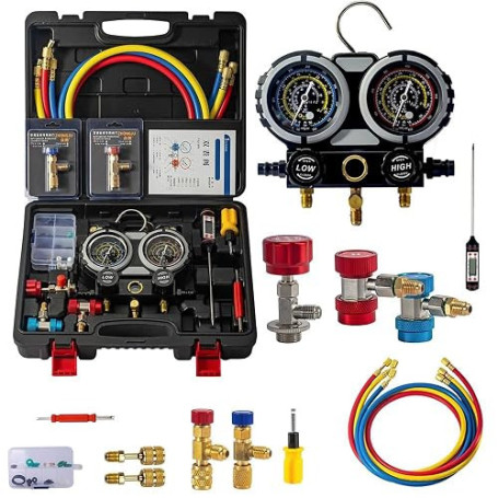 HEYOUTH Réfrigérant Manifold Gauge Set, Ensemble de manomètres pour climatisation,Manomètre pour Réfrigérant Automobile,avec 3X