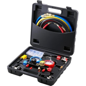 VEVOR Kit de Recharge de Réfrigérant de Climatisation R134A R22 R12 R410A Manomètre de Collecteur de Réfrigérant à 4 Voies Tuyau