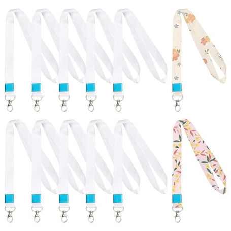 SOFPLATE 1 boîte de 12 paquets de Cordons de Sublimation Vierges Cordons Blancs avec Fermoir en Fer Porte Clés Crochets Pivotant