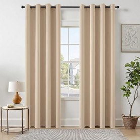 EMEMA Rideau Occultant Beige Thermique Oeillets Rideaux 2x140x225cm | Opaque Doux Esthétique Anti Chaleur Intimité Salon Moderne