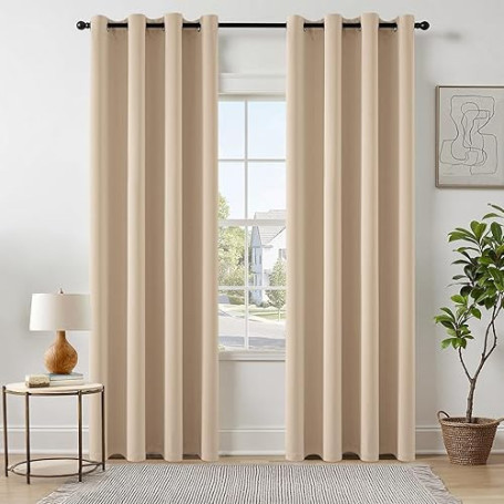 EMEMA Rideau Occultant Beige Thermique Oeillets Rideaux 2x140x225cm | Opaque Doux Esthétique Anti Chaleur Intimité Salon Moderne
