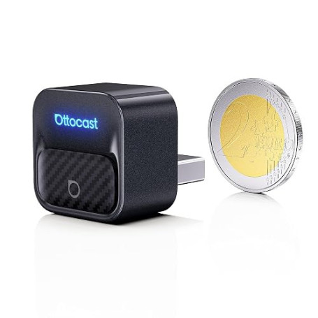 OTTOCAST Mini Core 2-en-1 Adaptateur sans Fil CarPlay & Android Auto, Mini Dongle Voiture Cube Compact avec Bouton Smart Switch,