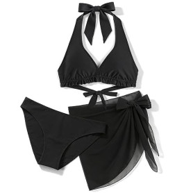 Maillot de bain 3 pièces avec corset à lacets et rembourrage intégré, pour fille, adolescente, enfant