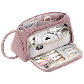GUOYOU Trousse Velours Côtelé, Trousse Fille Simple avec Poignée (Rose) | Millésime Trousses Maquillage, Sac à Stylo Zippé Porta