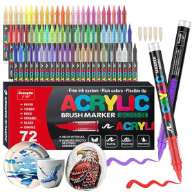 Gelanty Feutres Acryliques, 72 Couleurs, Encre Liquide, Pointe Pinceau | 72 couleurs vives pour pierre, céramique, bois et verre