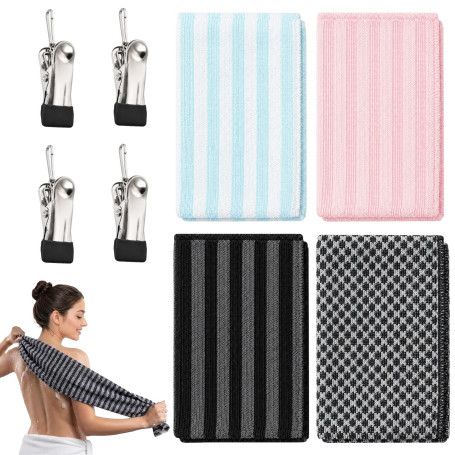 Ptyism 4 Pièces Exfoliating Bath Towel(Avec Crochet à Pince) | Serviette Exfoliante丨Serviette Exfoliante Japonaise pour Usage le