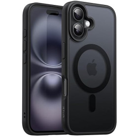 JETech Coque Mate Magnétique pour iPhone 16, Noir | Compatible avec MagSafe, Dos Translucide Mat, Étui Housse Protection Fine An