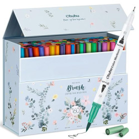 Ohuhu 160 Feutre Coloriage Adulte, Aquarelle Stylos Feutres Double Pointe Fine et Pinceau pour Calligraphie Mandala Dessin Color