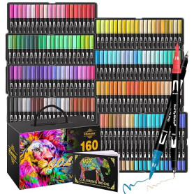 Efimeso Stylo Feutre 160 Feutres Coloriage Adulte, Marqueur Pinceau À Double Pointe, Feutre Aquarelle Fineliners Fournitures D'A