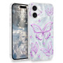 L-FADNUT Coque Compatible avec iPhone 16 Motif de Papillon Violet Creux | Brillante Paillettes Femmes Antichoc Silicone Bumper C