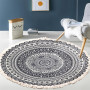Tomifine Tapis Rond en Coton Tressé Bohème Avec Franges Mandala Motif Antidérapant - Décoration du Sol pour Chambre à Coucher, C