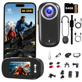 Veralyxa Caméra Sport, 4K Mini Camera Sport WiFi avec Carte 64 Go, Camera POV Caméra Portative étanche IP65, Action Cam – Autono
