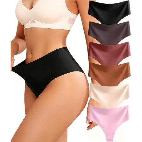 Sth Big String Tanga Femme sans Couture Taille Haute Culottes Invisibles Respirantes Seamless sous-Vêtements Ultra Doux et Exten