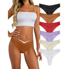 Memouniva Culotte Tanga Femme sans Couture, sous-vêtements Invisibles Taille V Confortables, Lot de 6