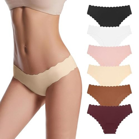HAGOT Lot de 6 Culotte sans Couture Femme, Invisible Slip Hipster, Extensible Confortables sous-Vêtements Womens
