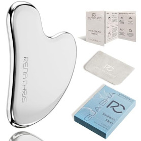 Rena Chris Gua Sha Visage - Acier Inoxydable,Guasha pour Sculpter la Ligne de la Mâchoire et Réduire les Poches, Gua Sha Corps,