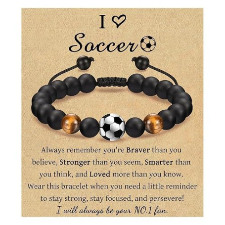 COYUN Tigre d'œil jaune Bracelet de Football, Croix Perles Garcon Fils Anniversaire 5 6 7 8 9 10 11 12 13 14 15 16 17 18 ans, Ca