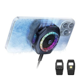 Black Shark Refroidisseur de téléphone magnétique 5 Pro – 18 LED RVB adressables, poignée amovible, ventilateur thermostatique c