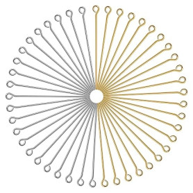 TOAOB 200 pcs Épingle à Oeil Aiguilles Tiges Clous Tête Ronde en Acier | Inoxydable Doré Argent 70 mm Accessoire pour Fabricatio