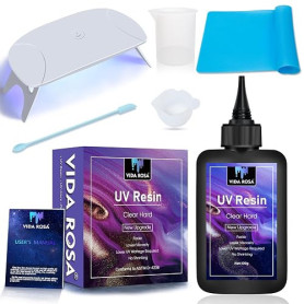Vida Rose 100g Résine UV super transparente avec lampe UV, verre doseur et outils – Un kit de résine UV à durcissement rapide po