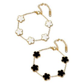 TenaLucy 2 Pièces Bracelet Trèfle À Cinq Feuilles,Ensemble de Bijoux Trèfle À Quatr, Feuilles bracelet trefle 4 feuilles Femme B