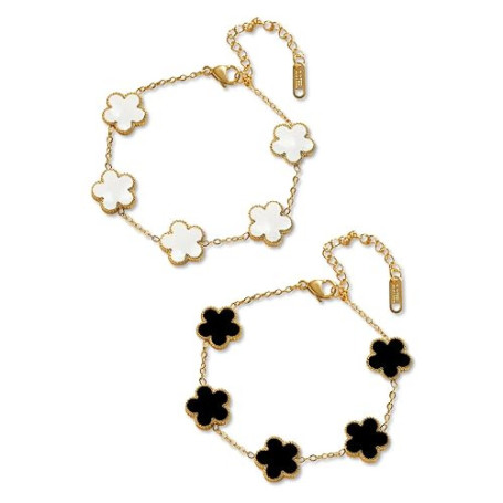 TenaLucy 2 Pièces Bracelet Trèfle À Cinq Feuilles,Ensemble de Bijoux Trèfle À Quatr, Feuilles bracelet trefle 4 feuilles Femme B