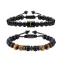 Bracelets en Perles pour Hommes, 2 Pcs Bracelets de Perles en Pierre Naturelle, Réglable Oeil de Tigre Pierre Bracelets, Bracele