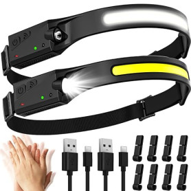 Aaizplz 2 Pièces Lampe Frontale LED Ultra Puissante,2000 Lumens 5 Modes Lampe Frontale Rechargeable,Capteur De Mouvement USB IPX