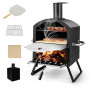GYMAX Four à Pizza Extérieur Mini au Bois avec Pierre à Pizza, Pelle à Pizza, Jambes Pliantes et Poignées Portables, Ventilateur