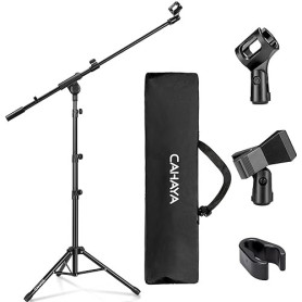 CAHAYA Pied de Micro 2 en 1 - Réglable, Pliable, Stable | Deux clips, sac de transport, chant, podcast, streaming, conférence, s