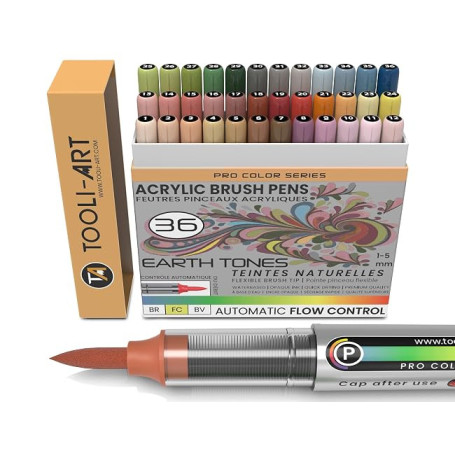 36 tons de terre Stylos de peinture acrylique à pointe flexible avec contrôle de débit automatique de 1-5 mm pour peinture sur r