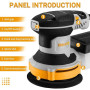DEKOPRO 300W Ponceuse Orbitale Excentrique, 6 Vitesses, 14000RPM, Papier Abrasif 16 Pièces, Patin de Ponçage 125mm, Collecteur d