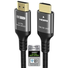 Ubluker 10K 8K 4K Câble HDMI 48Gbps 1M, Certifié Ultra Haut Débit HDMI® Cable 4K 240Hz 144Hz 120Hz 8K60Hz 0,01ms HDR10+ ARC eARC