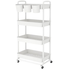 JIUYOTREE Chariot de Rangement à 4 Niveaux, roulettes en Plastique verrouillables, poignées, gobelets Suspendus supplémentaires,