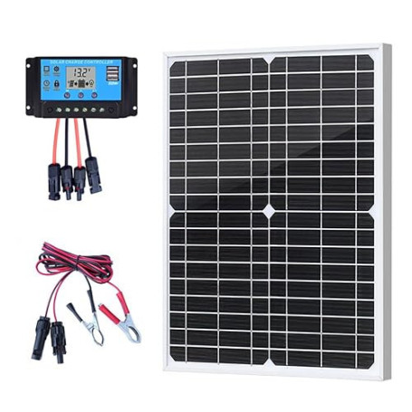 XINPUGUANG Kit Panneau Solaire 20W 12V, Panneau solaire 20W avec câble d'extension de 2 m, Chargeur d'entretien Solaire Portable