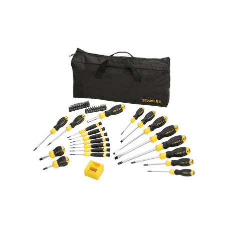 STANLEY Stht0-62113 Set de 42 Tournevis avec Sac Nylon + Tournevis Porte-Embouts + Embouts + magnétiseur - Extrémité de La Poign