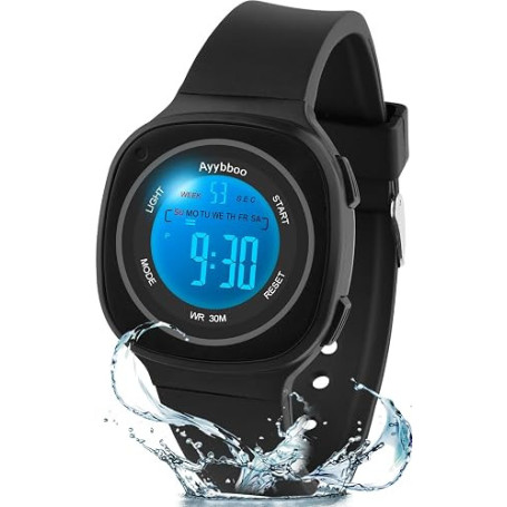 Ayybboo Montre Enfant Numérique pour Garçons et Filles | Digital Montre Garçon pour Sport 30M Étanche,7 Lumières LED,Alarme,Chro