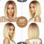 Aomig Courte Perruque Bob, Bob Perruque Ondulée Blonde avec Frange, Shoulder Longueur Bouclé, 11.8 Pouces Cheveux Synthétiques N