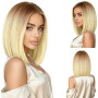 Aomig Courte Perruque Bob, Bob Perruque Ondulée Blonde avec Frange, Shoulder Longueur Bouclé, 11.8 Pouces Cheveux Synthétiques N