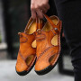 GSNOW Mens Casual Closed Toe Leather Outdoor Sports Sandals Beach Slippers Flat Shoes