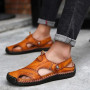 GSNOW Mens Casual Closed Toe Leather Outdoor Sports Sandals Beach Slippers Flat Shoes