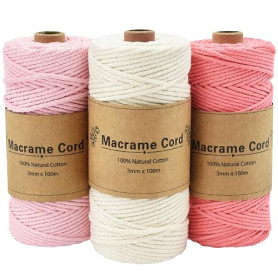 Coriver Corde Macramé 3mm, 100 m Fil Macramé, Macrame Corde Coton Macramé, Fils Macrame pour Bricolage Artisanat Tapisserie Déco