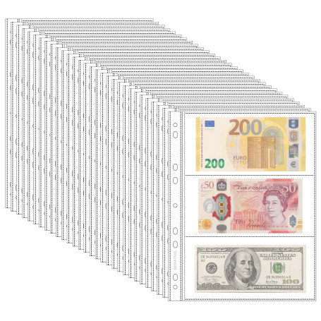 Pochettes de protection pour billets de banque 150 pochettes | Uncle Paul 50 feuilles sans acide pour billets timbres et coupons