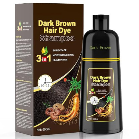 Shampooing pour coloration des cheveux marron foncé pour homme et femme, shampooing pour couleur de cheveux gris (marron foncé)
