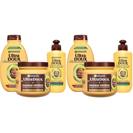 Garnier Ultra Doux - Routine pour Raviver les Boucles des Cheveux Secs, Bouclés à Crépus - À l'Huile d'Avocat et Beurre de Karit